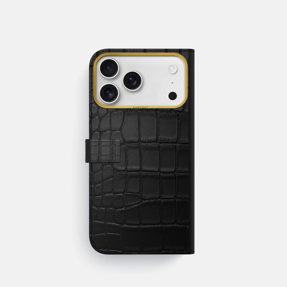 Folio Case with Clasp For iPhone 17 Pro In Alligator -3 | Black-Gold