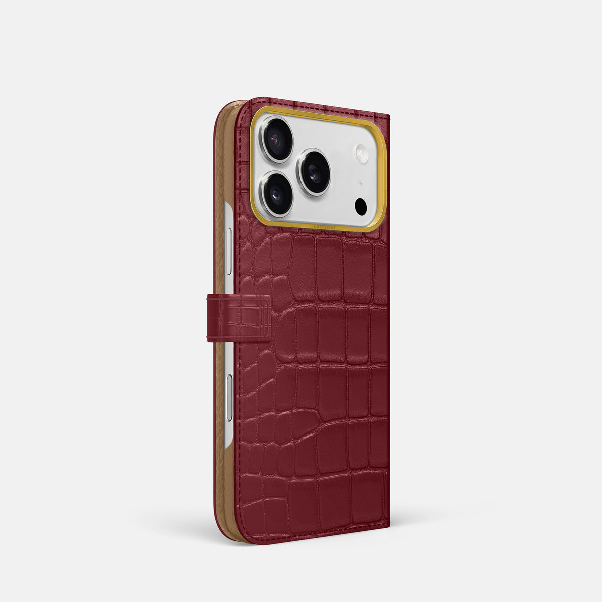 Folio Case with Clasp For iPhone 17 Pro In Alligator -1 | Burgundy-Gold