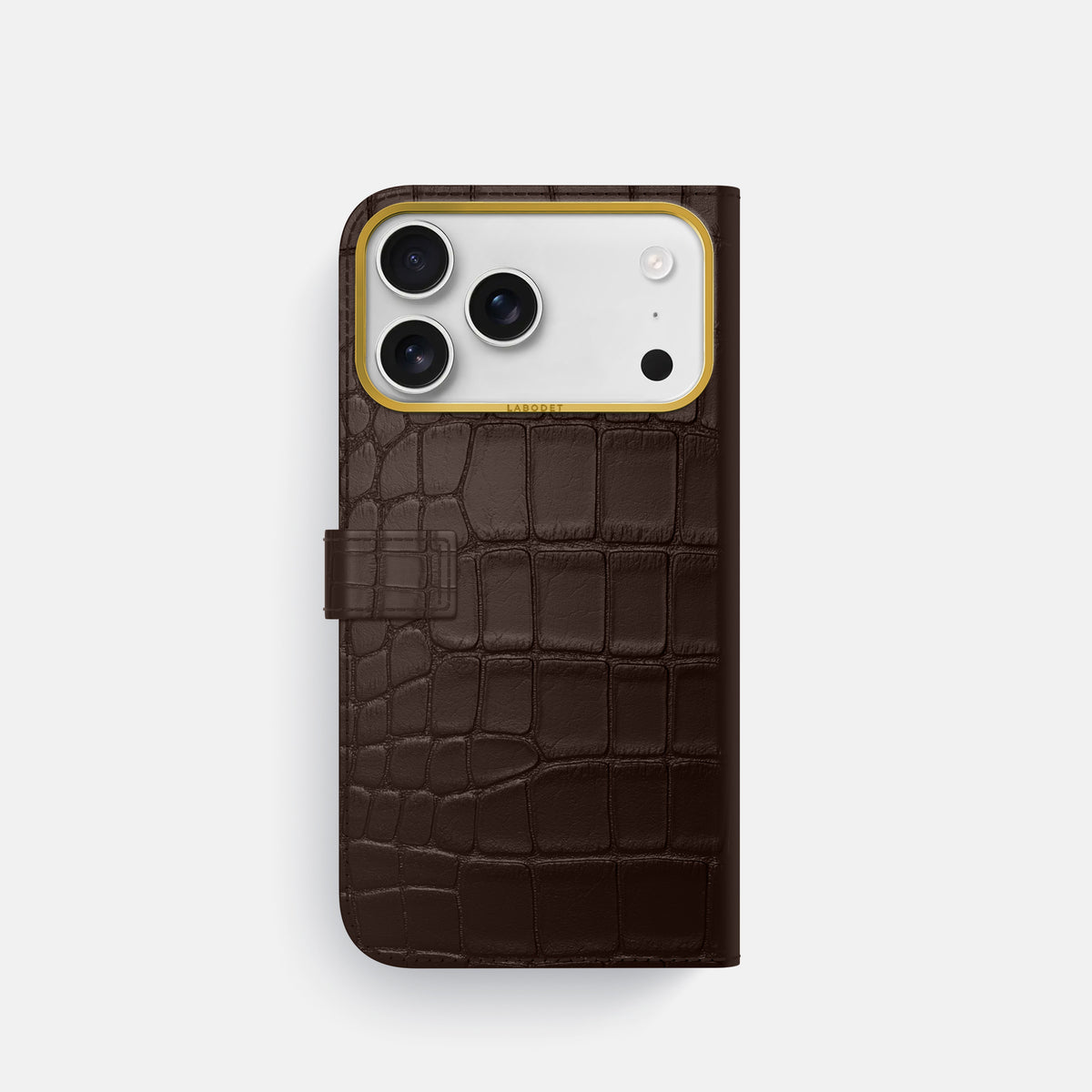 Folio Case with Clasp For iPhone 17 Pro In Alligator -3 | Dark-Brown-Gold