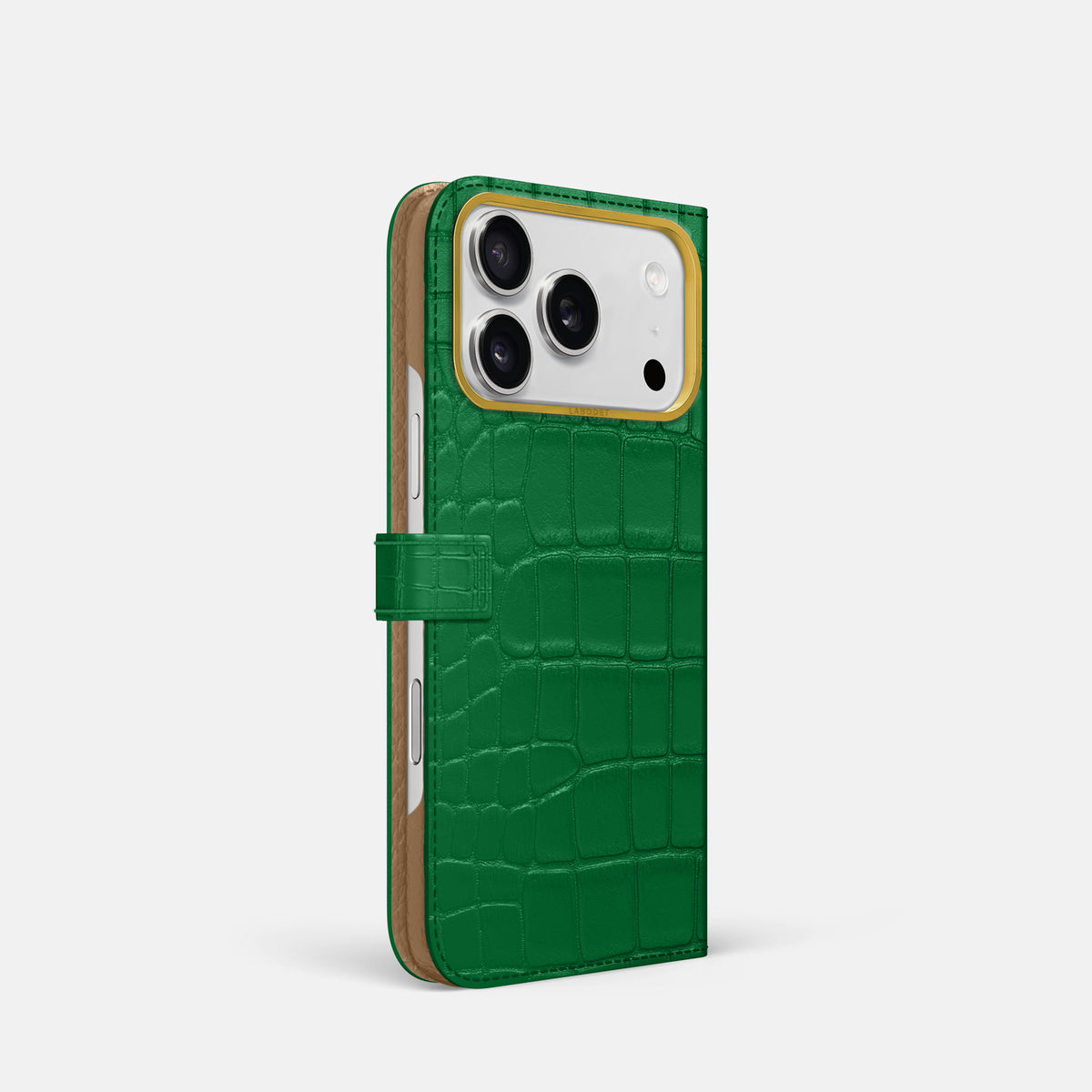 Folio Case with Clasp For iPhone 17 Pro In Alligator -1 | Forest-Green-Gold