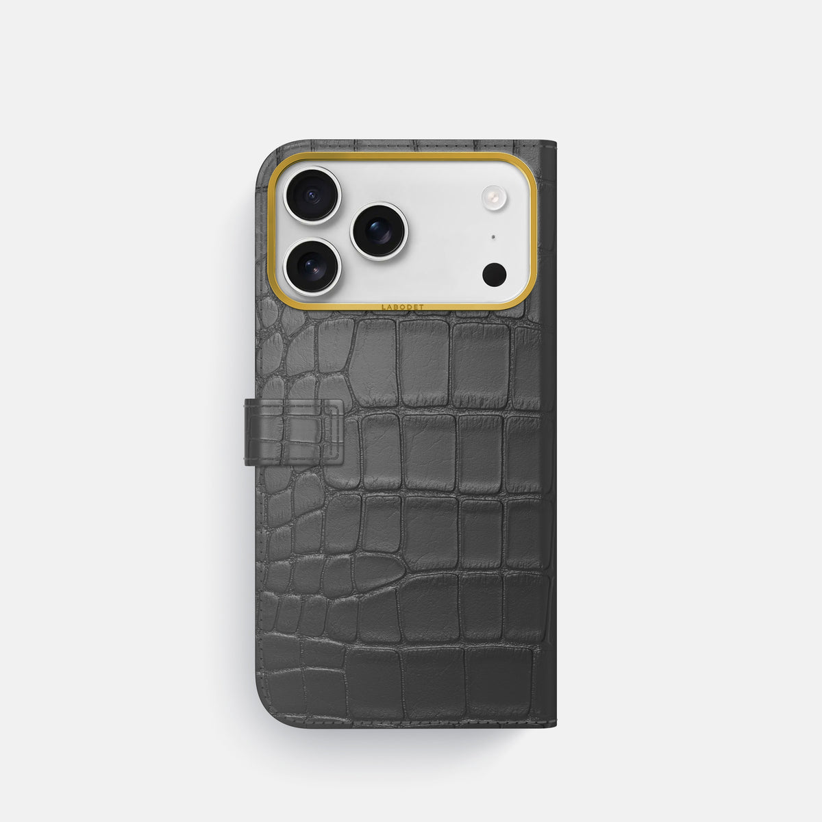 Folio Case with Clasp For iPhone 17 Pro In Alligator -3 | Grey-Gold