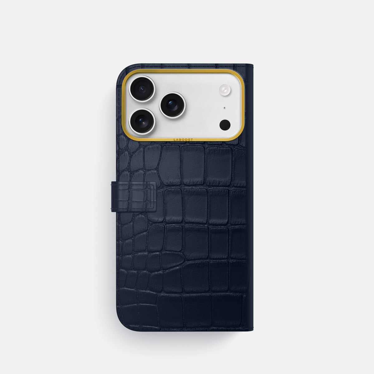 Folio Case with Clasp For iPhone 17 Pro In Alligator -3 | Navy-Blue-Gold