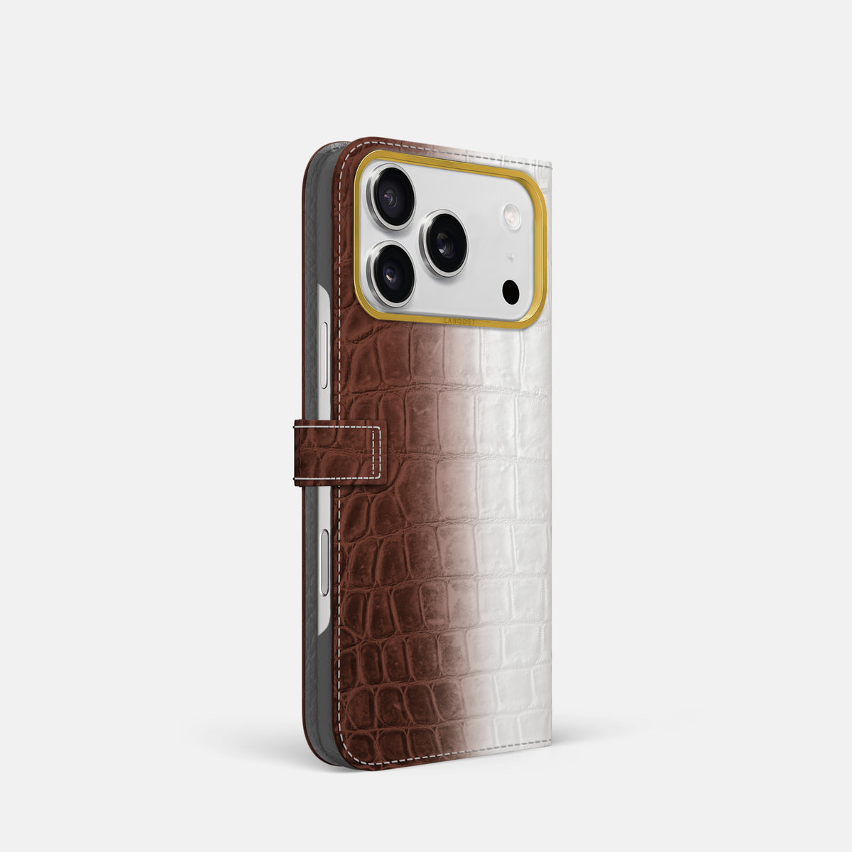 Folio Case with Clasp For iPhone 17 Pro In Himalayan Crocodile -1 | Dark-Brown-Gold