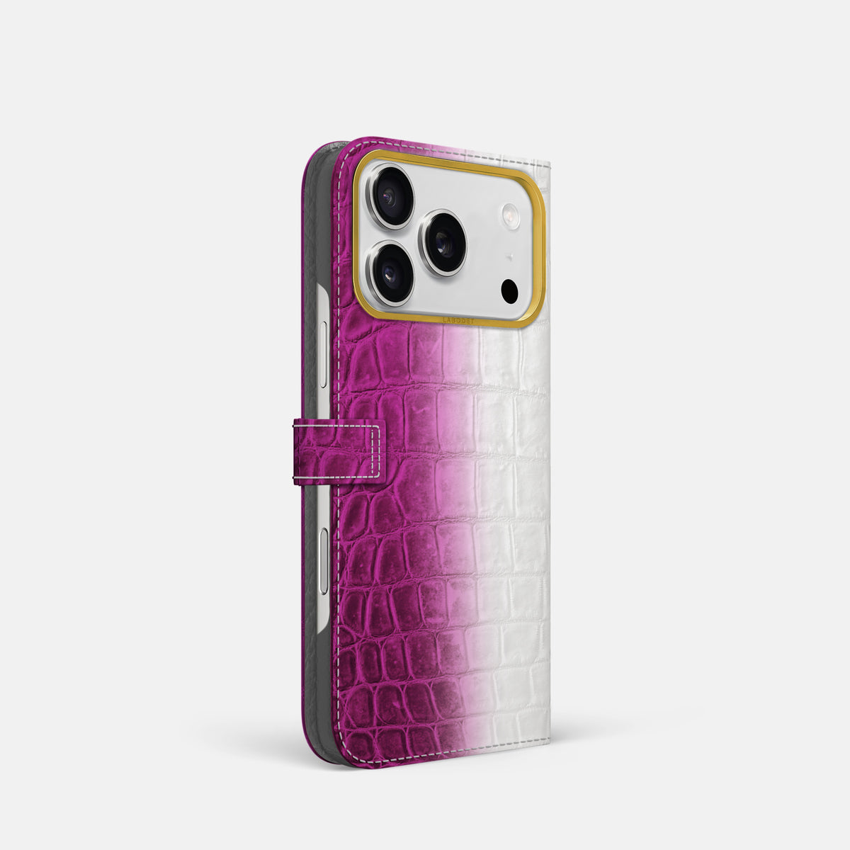 Folio Case with Clasp For iPhone 17 Pro In Himalayan Crocodile -1 | Fuchsia-Gold