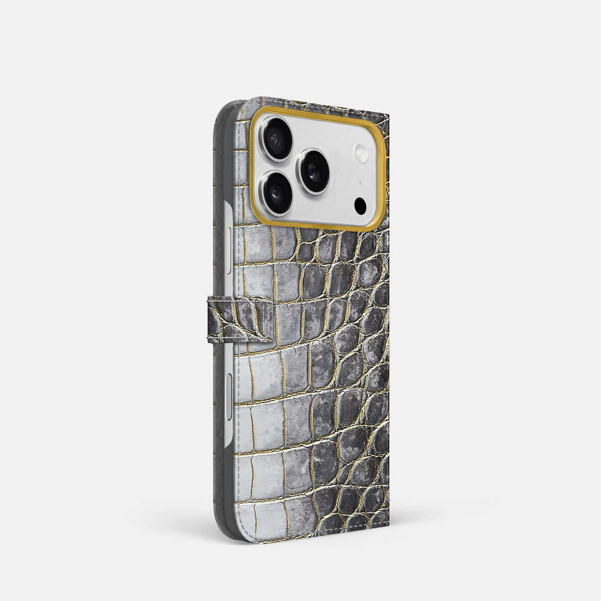 Folio Case with Clasp For iPhone 17 Pro In Himalayan Crocodile -1 | Gold-Gold