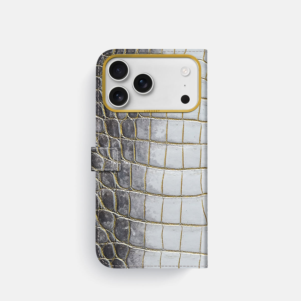 Folio Case with Clasp For iPhone 17 Pro In Himalayan Crocodile -3 | Gold-Gold