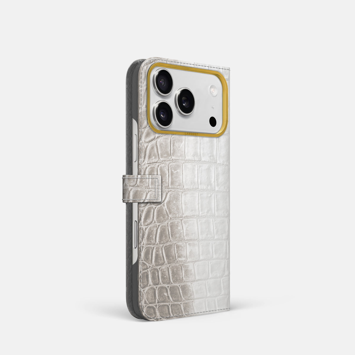 Folio Case with Clasp For iPhone 17 Pro In Himalayan Crocodile -1 | Grey-Gold