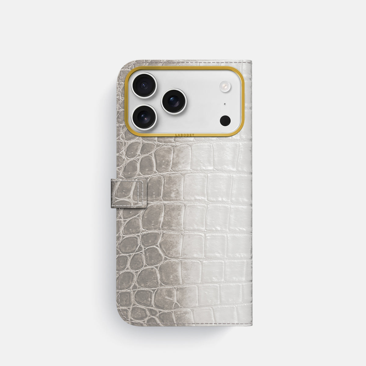 Folio Case with Clasp For iPhone 17 Pro In Himalayan Crocodile -3 | Grey-Gold
