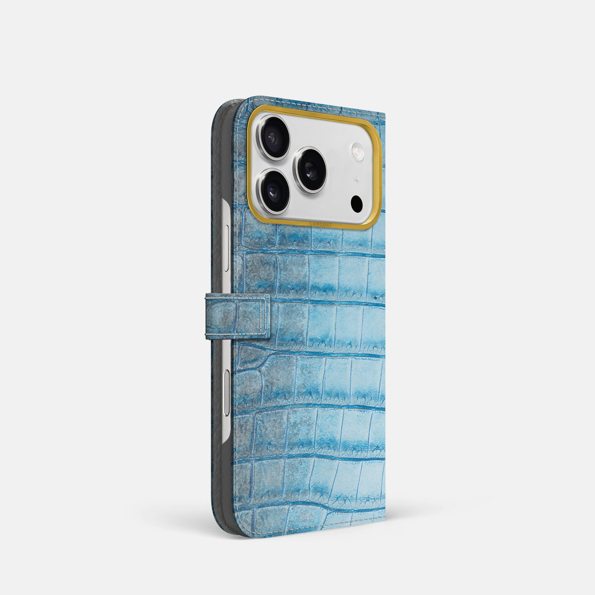 Folio Case with Clasp For iPhone 17 Pro In Himalayan Crocodile -1 | Ice-Blue-Gold