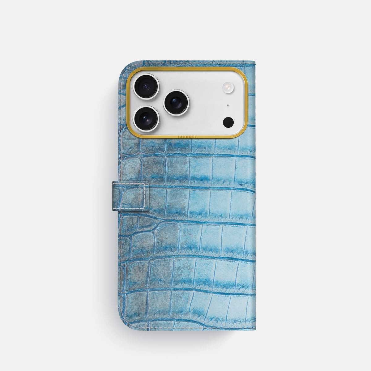 Folio Case with Clasp For iPhone 17 Pro In Himalayan Crocodile -3 | Ice-Blue-Gold