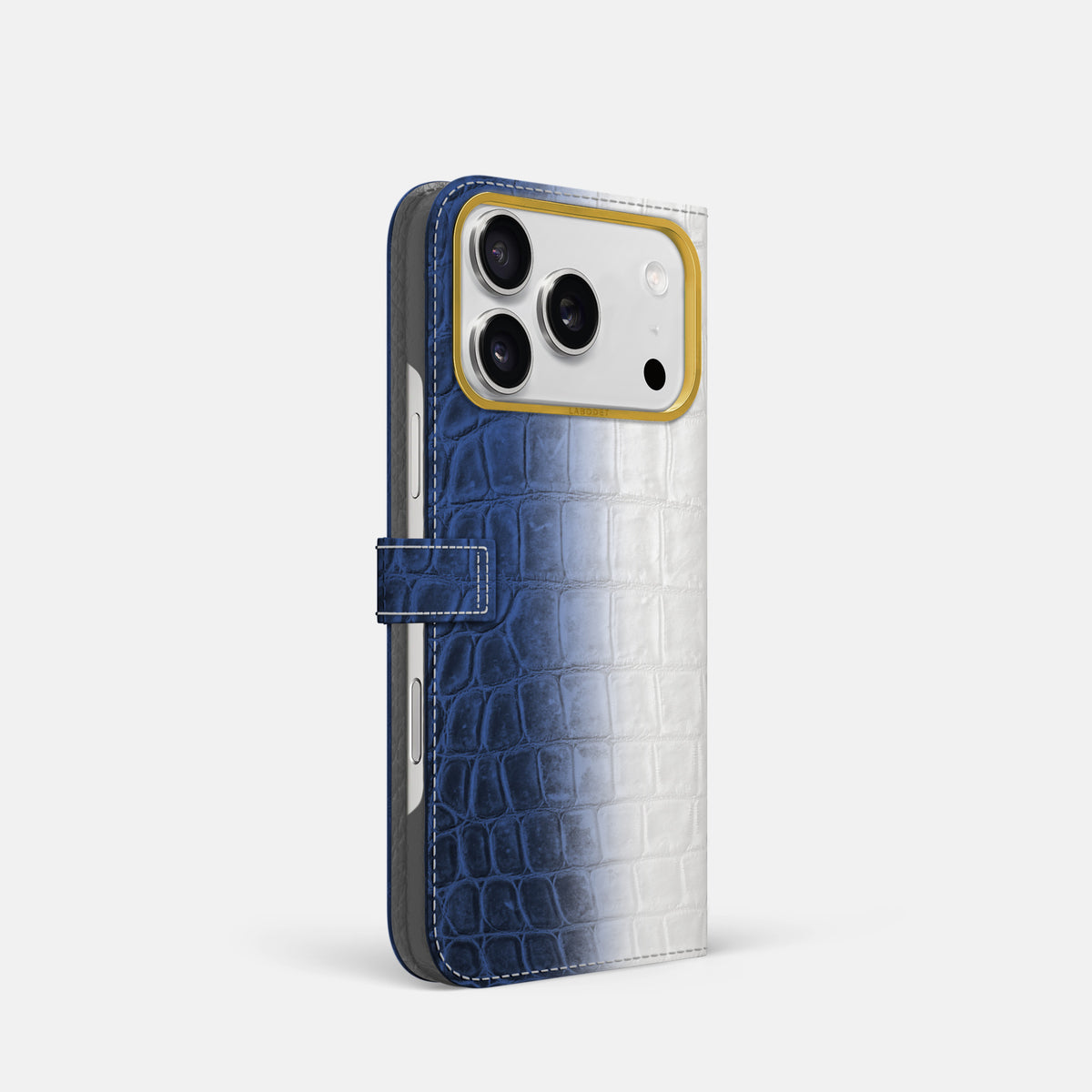 Folio Case with Clasp For iPhone 17 Pro In Himalayan Crocodile -1 | Navy-Blue-Gold