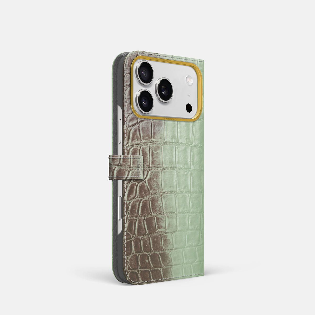 Folio Case with Clasp For iPhone 17 Pro In Himalayan Crocodile -1 | Pistachio-Gold