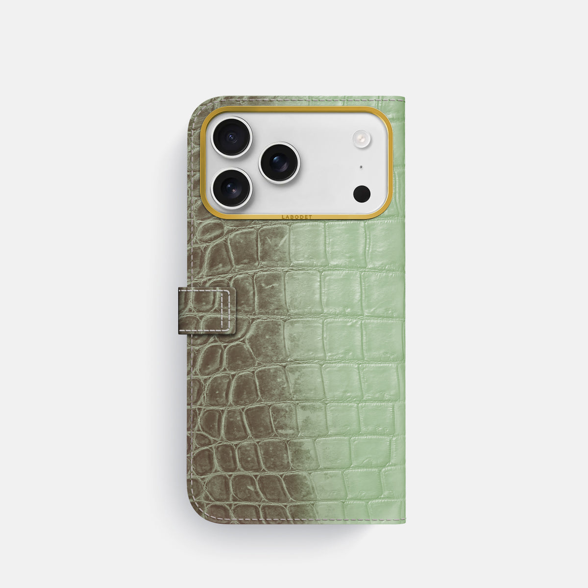 Folio Case with Clasp For iPhone 17 Pro In Himalayan Crocodile -3 | Pistachio-Gold