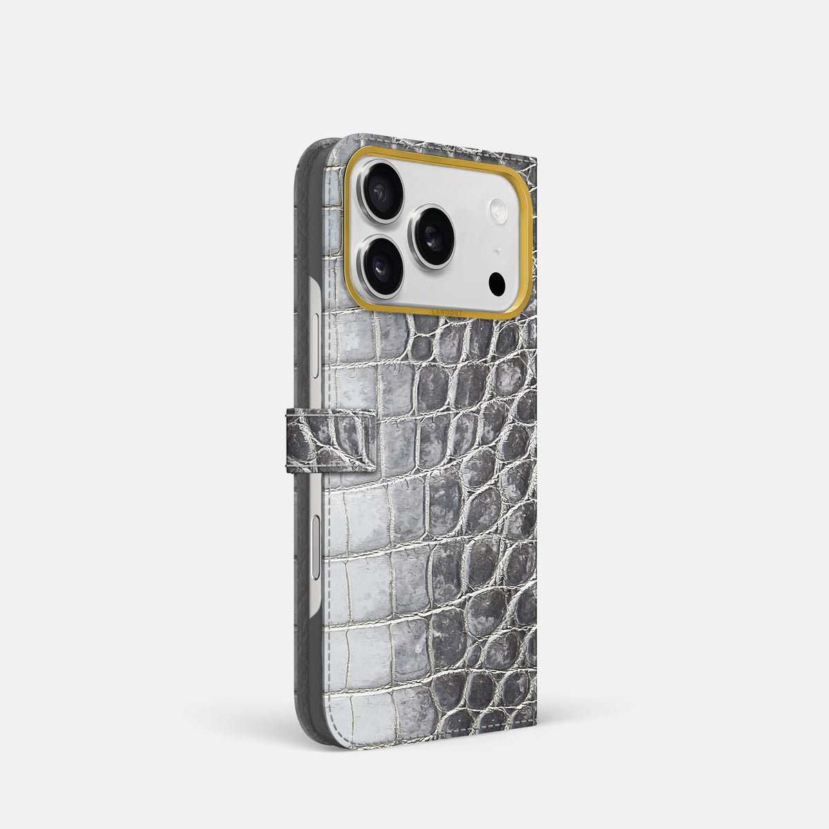 Folio Case with Clasp For iPhone 17 Pro In Himalayan Crocodile -1 | Silver-Gold