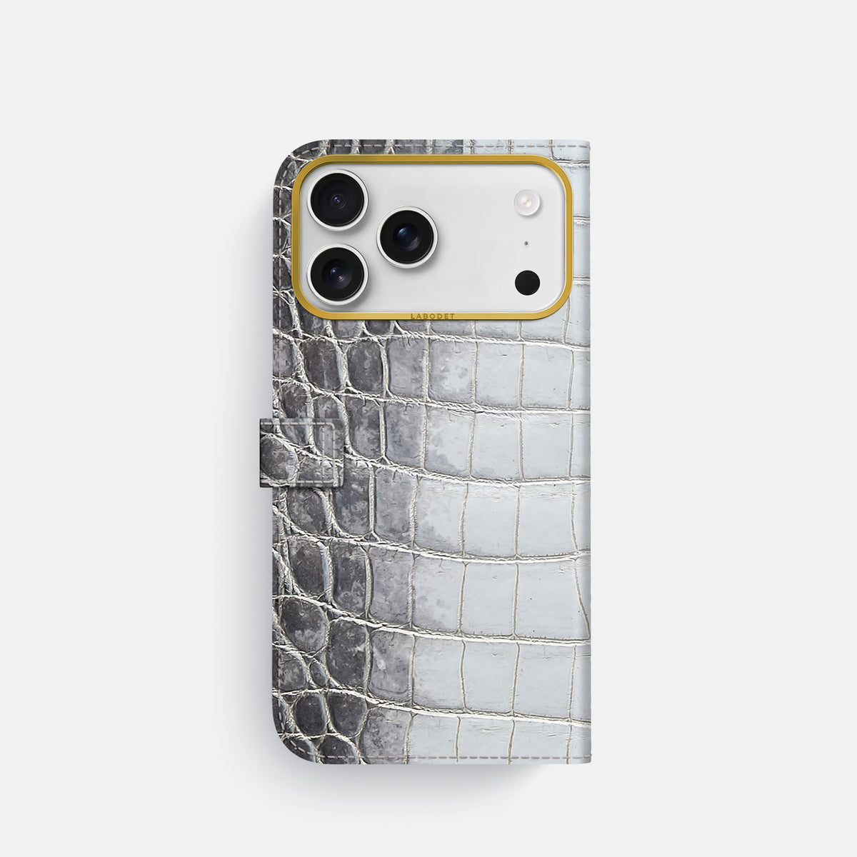 Folio Case with Clasp For iPhone 17 Pro In Himalayan Crocodile -3 | Silver-Gold