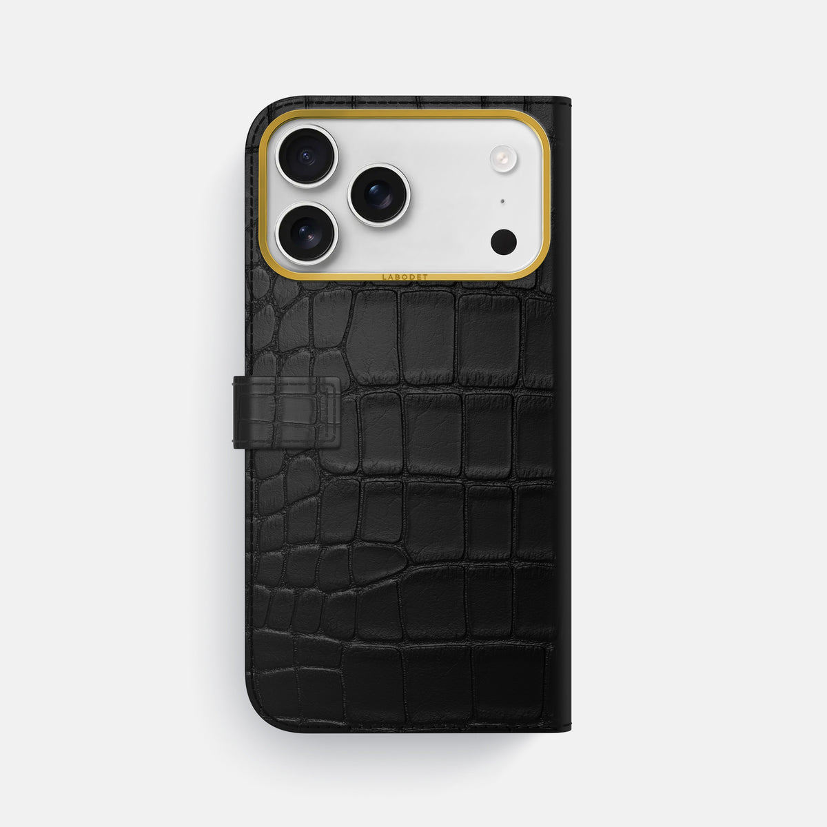 Folio Case with Clasp For iPhone 17 Pro Max In Alligator -3 | Black-Gold