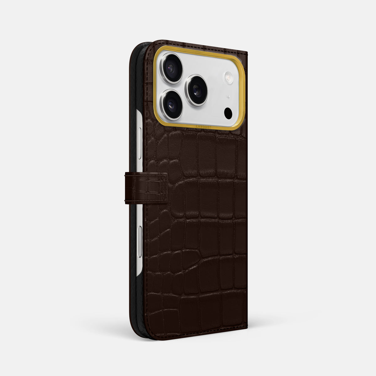 Folio Case with Clasp For iPhone 17 Pro Max In Alligator -1 | Dark-Brown-Gold