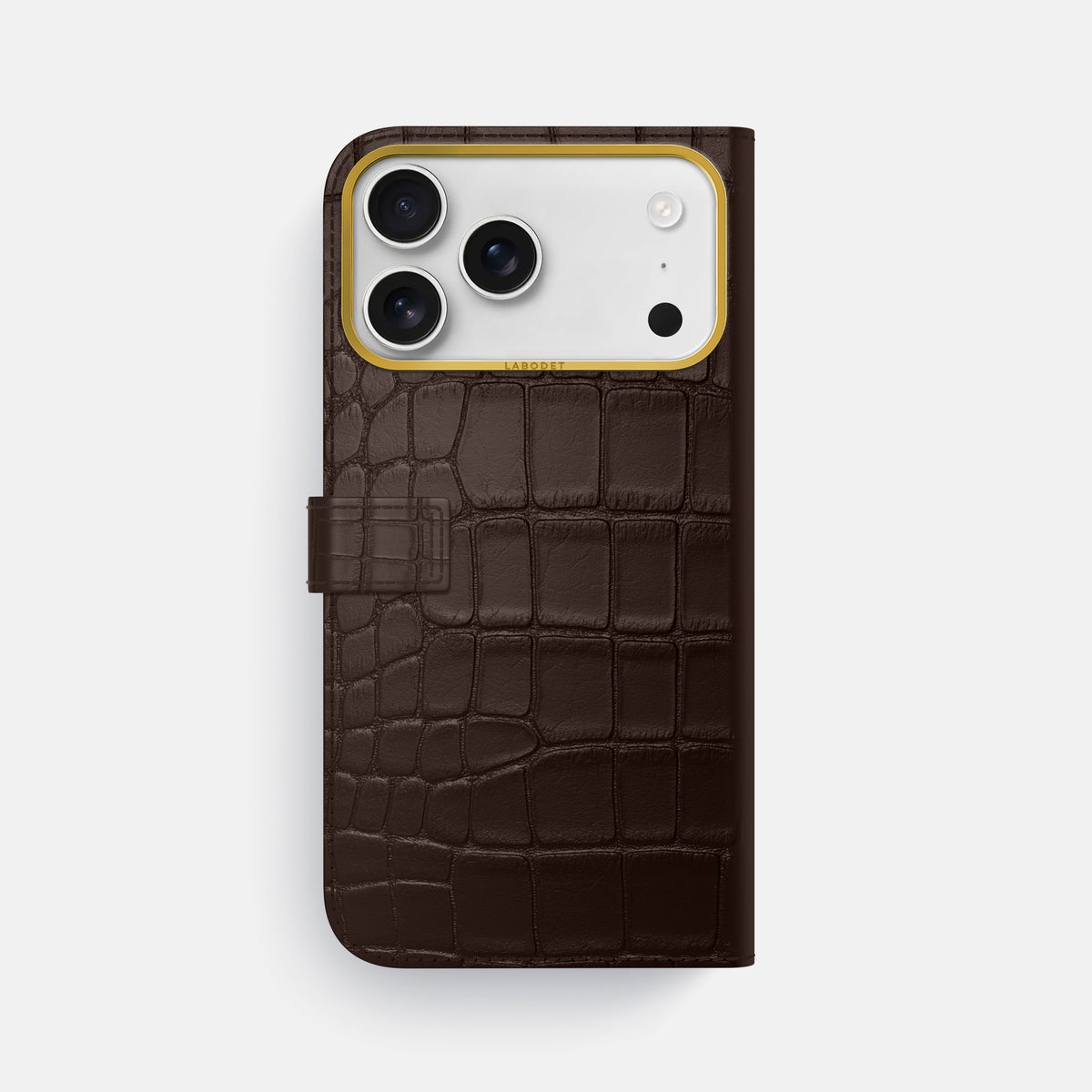 Folio Case with Clasp For iPhone 17 Pro Max In Alligator -3 | Dark-Brown-Gold