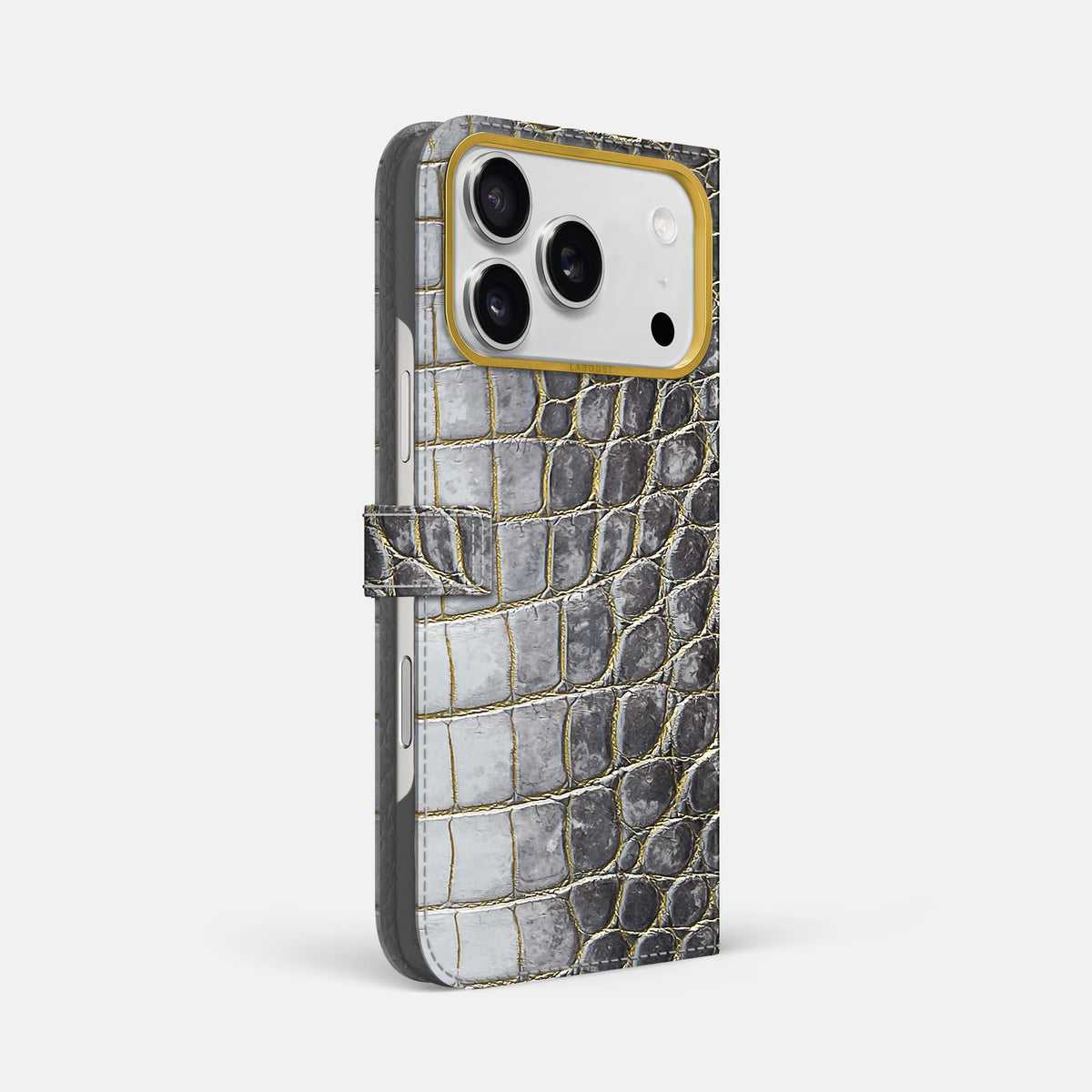 Folio Case with Clasp For iPhone 17 Pro Max In Himalayan Crocodile -1 | Gold-Gold