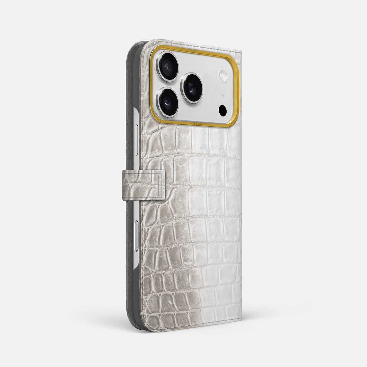 Folio Case with Clasp For iPhone 17 Pro Max In Himalayan Crocodile -1 | Grey-Gold