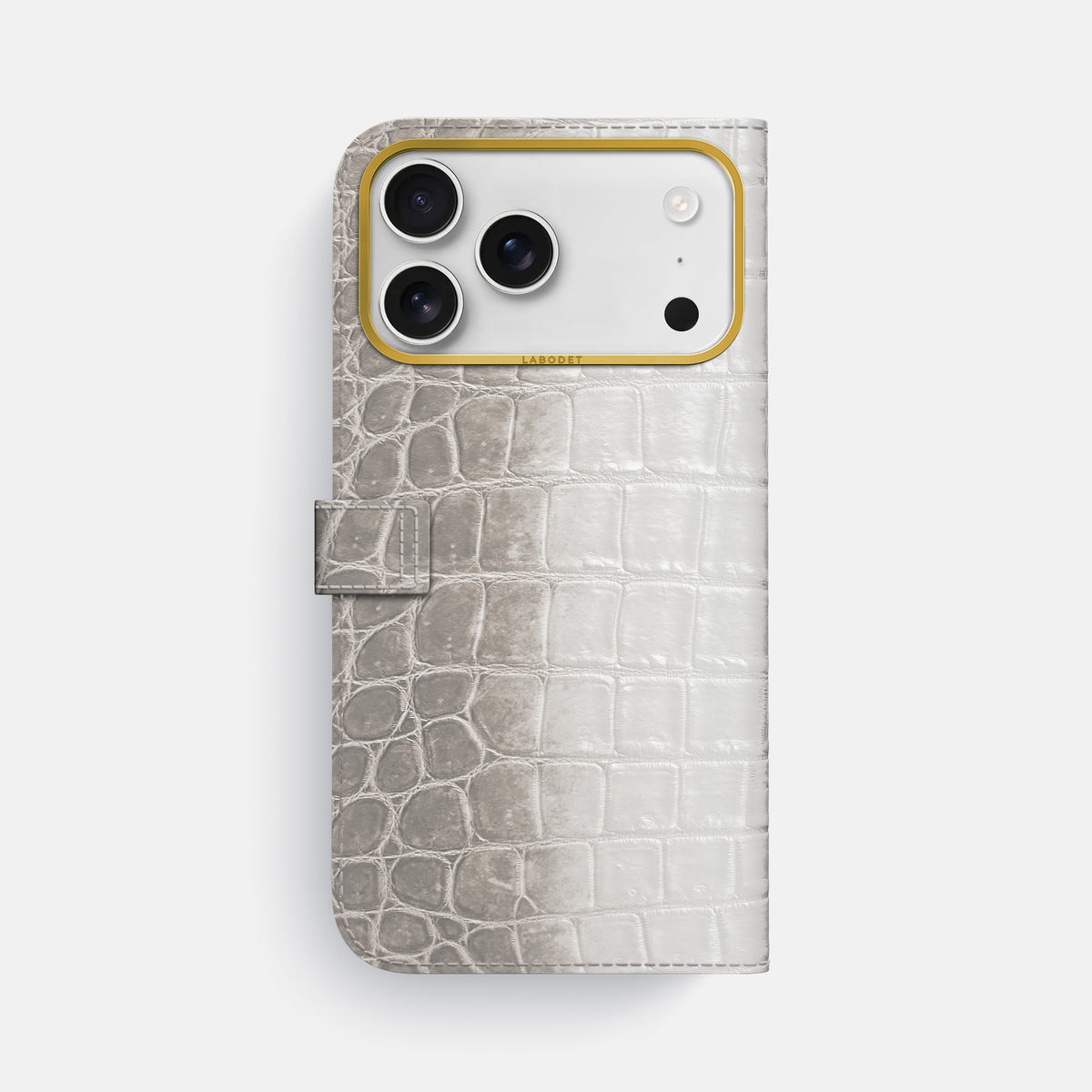 Folio Case with Clasp For iPhone 17 Pro Max In Himalayan Crocodile -3 | Grey-Gold
