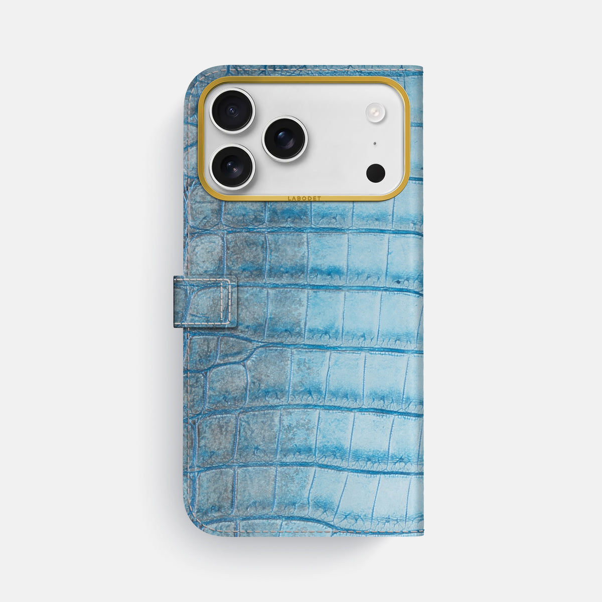 Folio Case with Clasp For iPhone 17 Pro Max In Himalayan Crocodile -3 | Ice-Blue-Gold