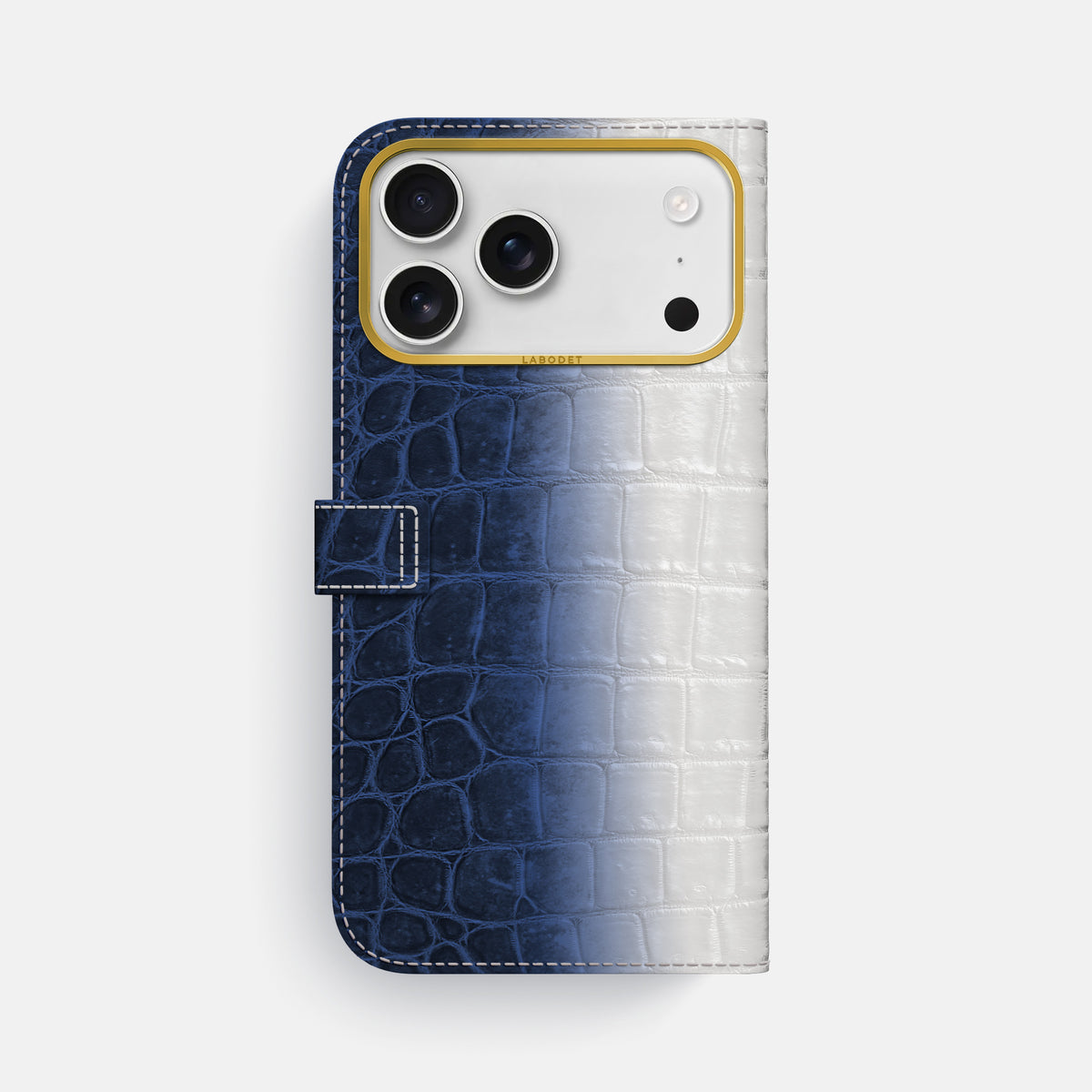 Folio Case with Clasp For iPhone 17 Pro Max In Himalayan Crocodile -3 | Navy-Blue-Gold