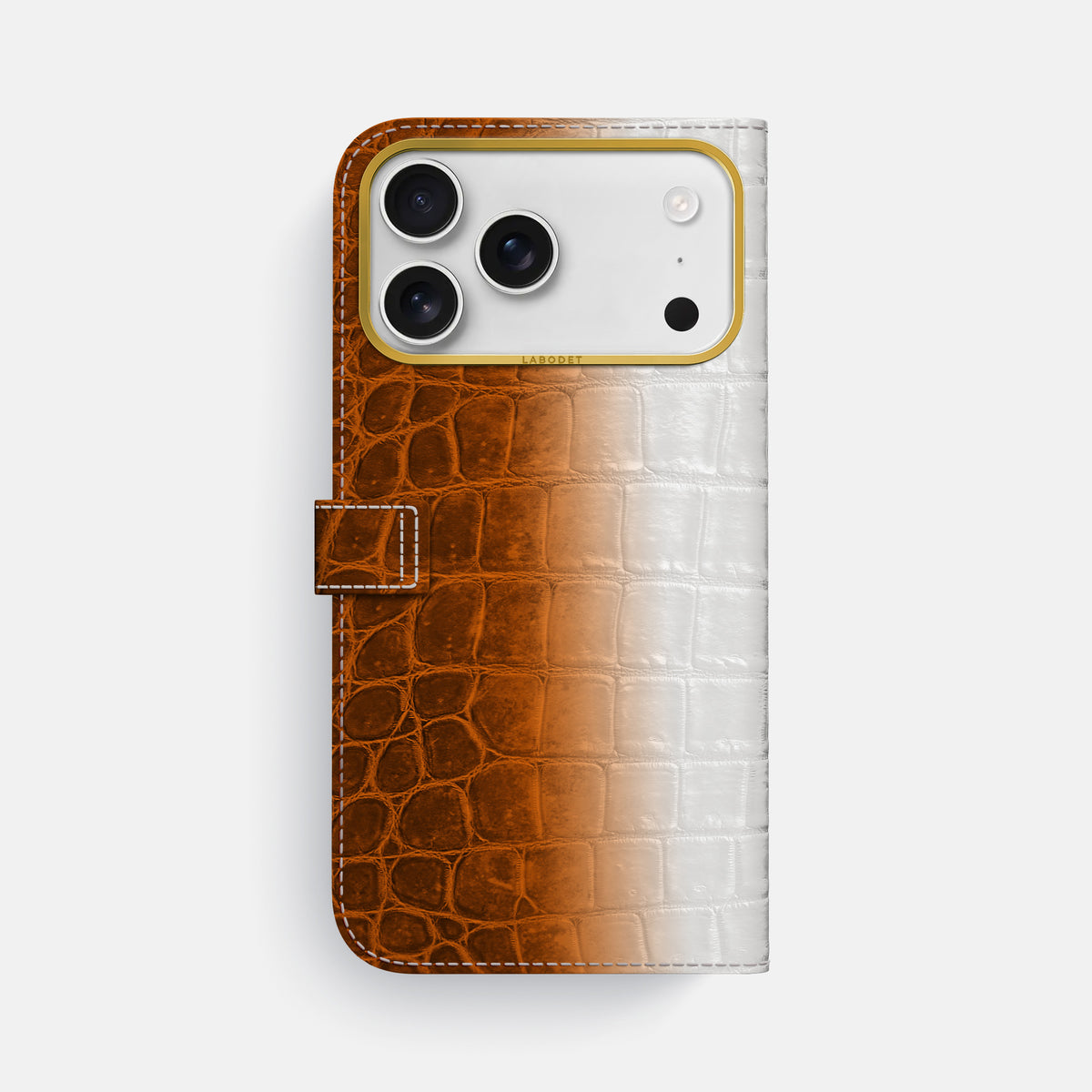 Folio Case with Clasp For iPhone 17 Pro Max In Himalayan Crocodile -3 | Orange-Gold
