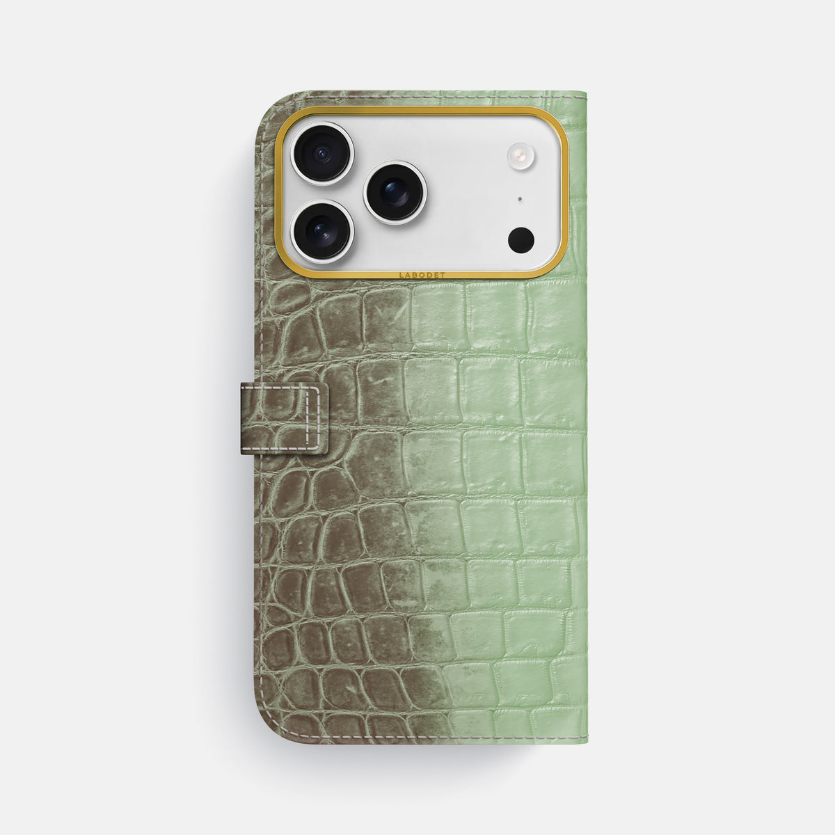 Folio Case with Clasp For iPhone 17 Pro Max In Himalayan Crocodile -3 | Pistachio-Gold