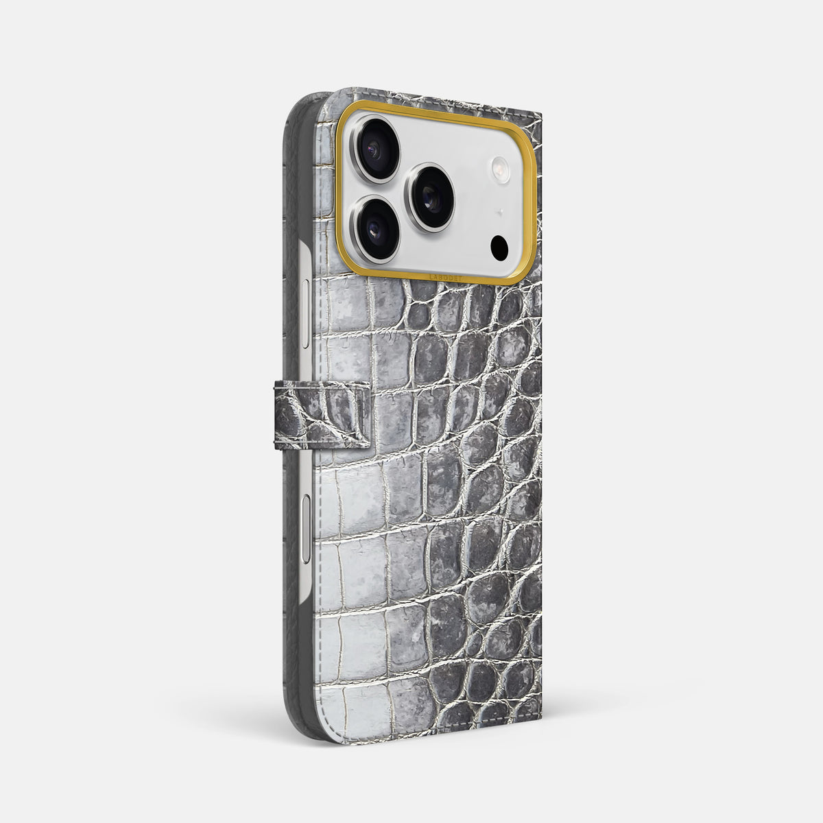 Folio Case with Clasp For iPhone 17 Pro Max In Himalayan Crocodile -1 | Silver-Gold