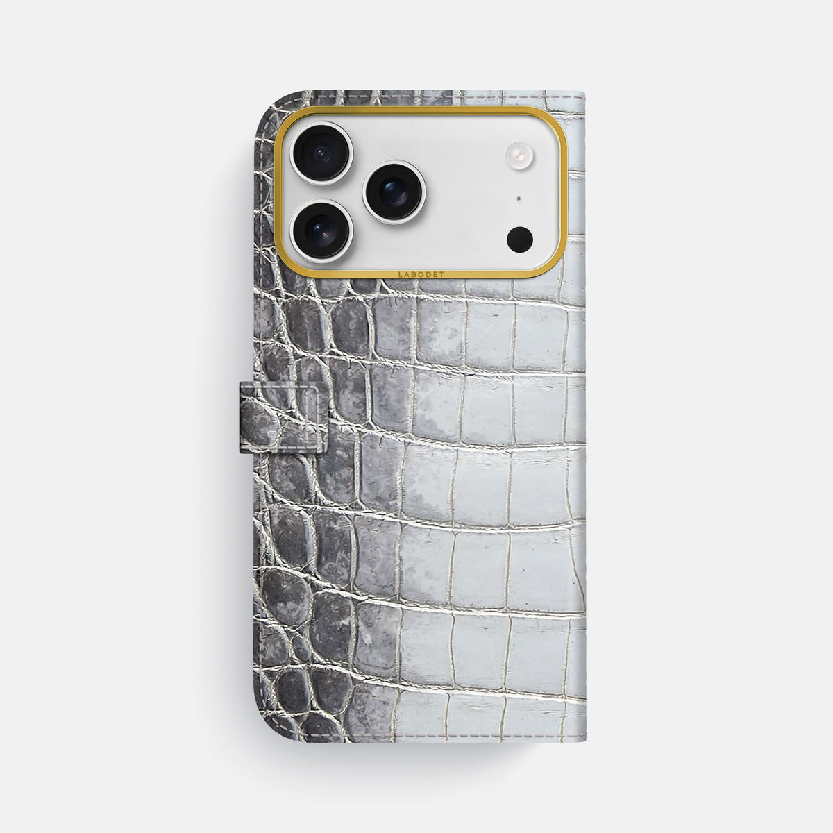 Folio Case with Clasp For iPhone 17 Pro Max In Himalayan Crocodile -3 | Silver-Gold