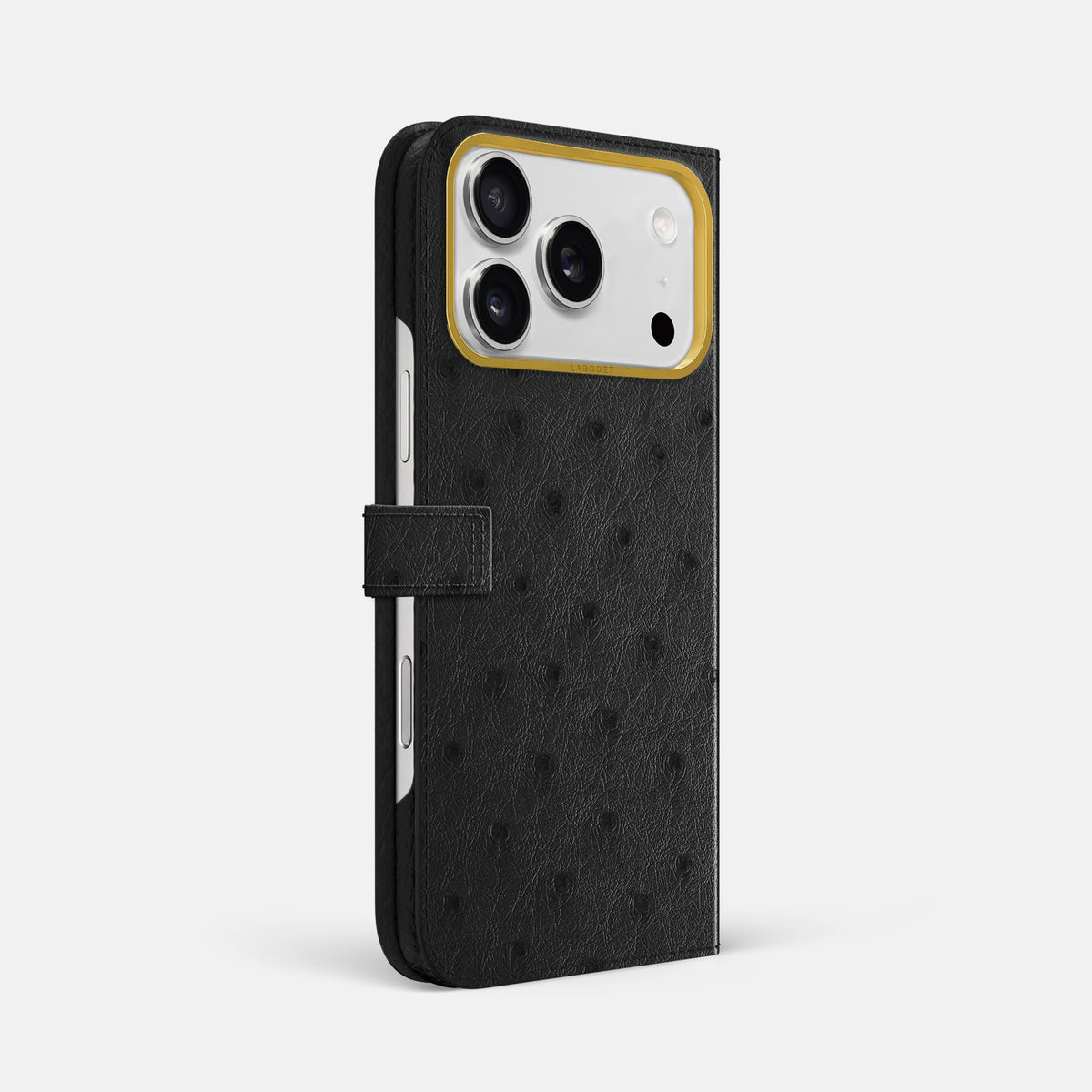 Folio Case with Clasp For iPhone 17 Pro Max In Ostrich -1 | Black-Gold