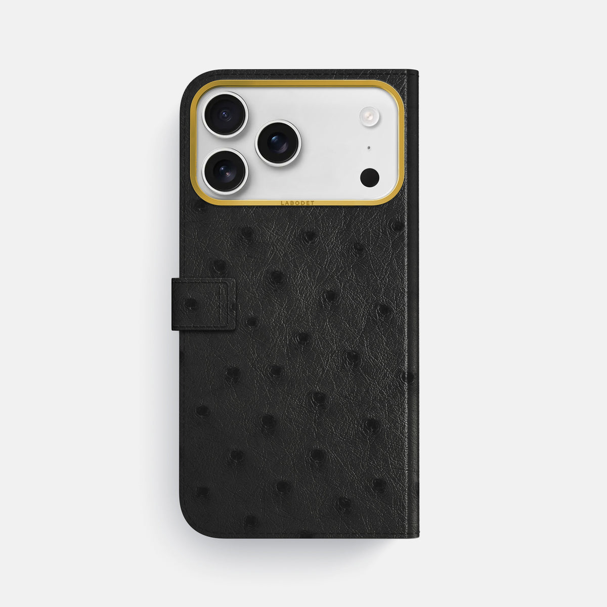 Folio Case with Clasp For iPhone 17 Pro Max In Ostrich -3 | Black-Gold