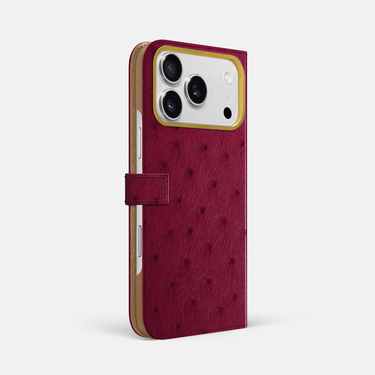 Folio Case with Clasp For iPhone 17 Pro Max In Ostrich -1 | Bordeaux-Gold