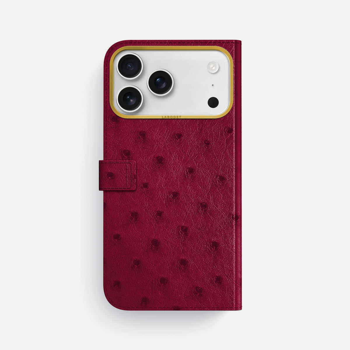 Folio Case with Clasp For iPhone 17 Pro Max In Ostrich -3 | Bordeaux-Gold