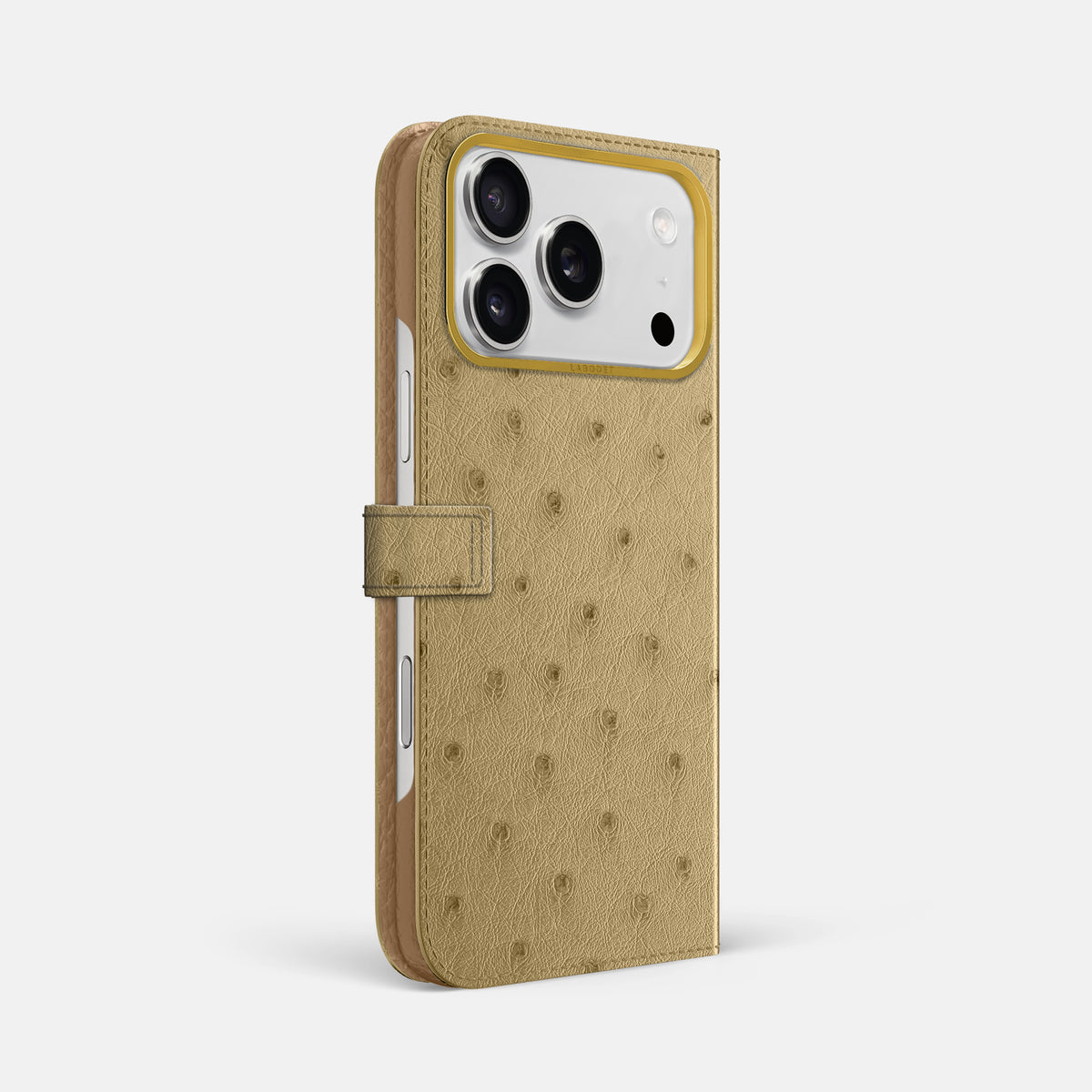 Folio Case with Clasp For iPhone 17 Pro Max In Ostrich -1 | Desert-Sand-Gold