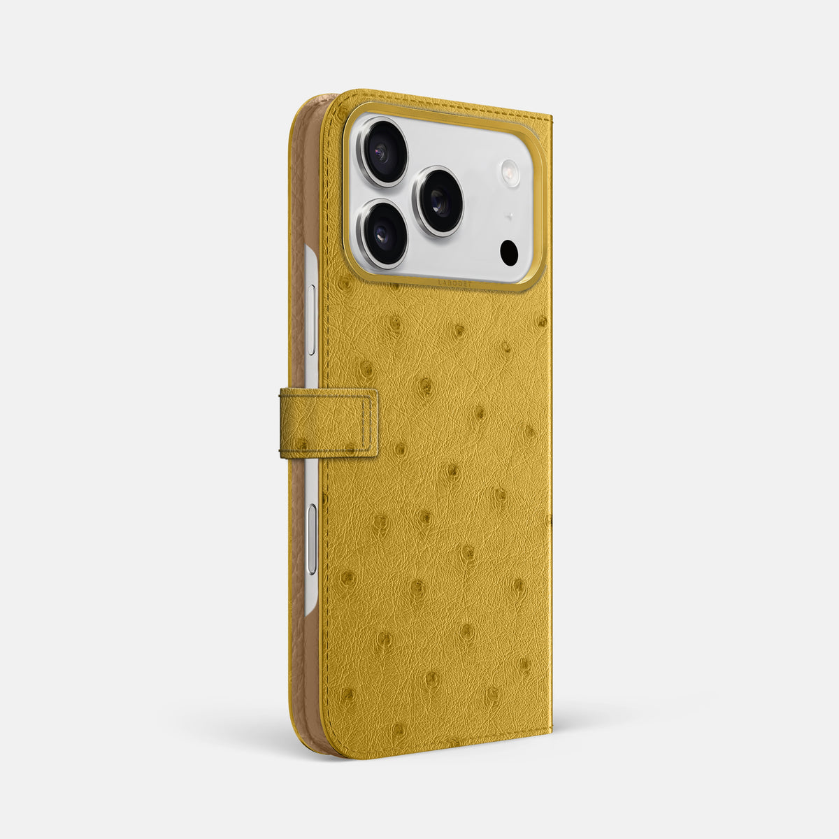 Folio Case with Clasp For iPhone 17 Pro Max In Ostrich -1 | Gold-Gold
