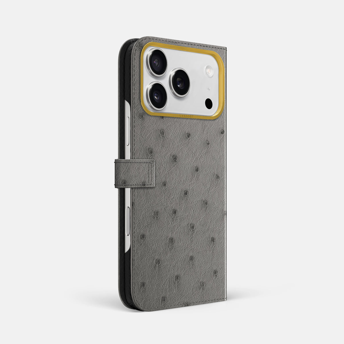 Folio Case with Clasp For iPhone 17 Pro Max In Ostrich -1 | Grey-Gold