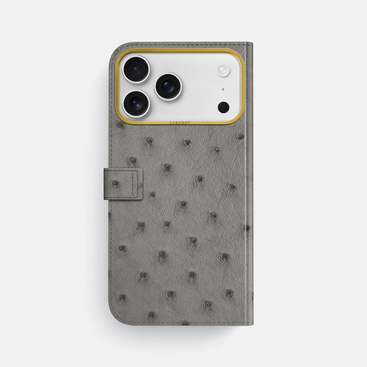 Folio Case with Clasp For iPhone 17 Pro Max In Ostrich -3 | Grey-Gold