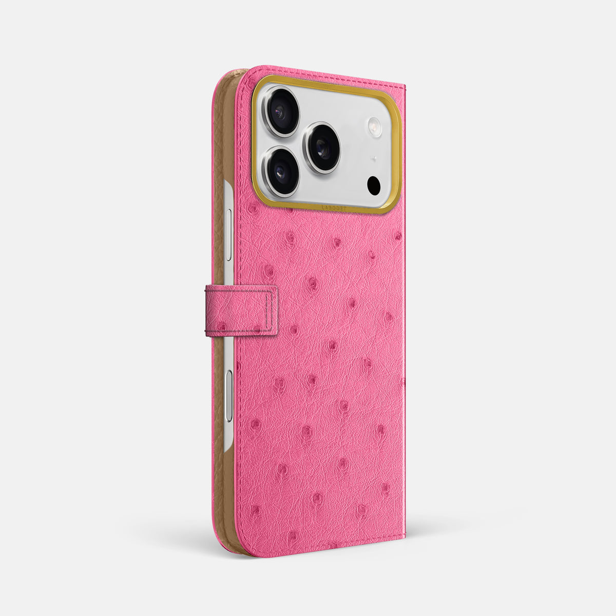 Folio Case with Clasp For iPhone 17 Pro Max In Ostrich -1 | Pink-Gold