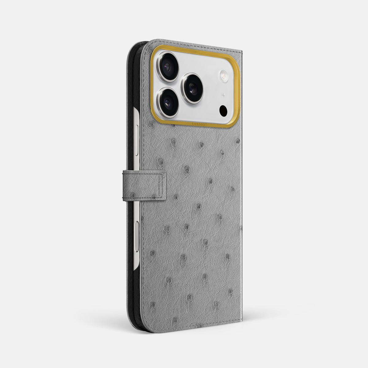 Folio Case with Clasp For iPhone 17 Pro Max In Ostrich -1 | Silver-Gold