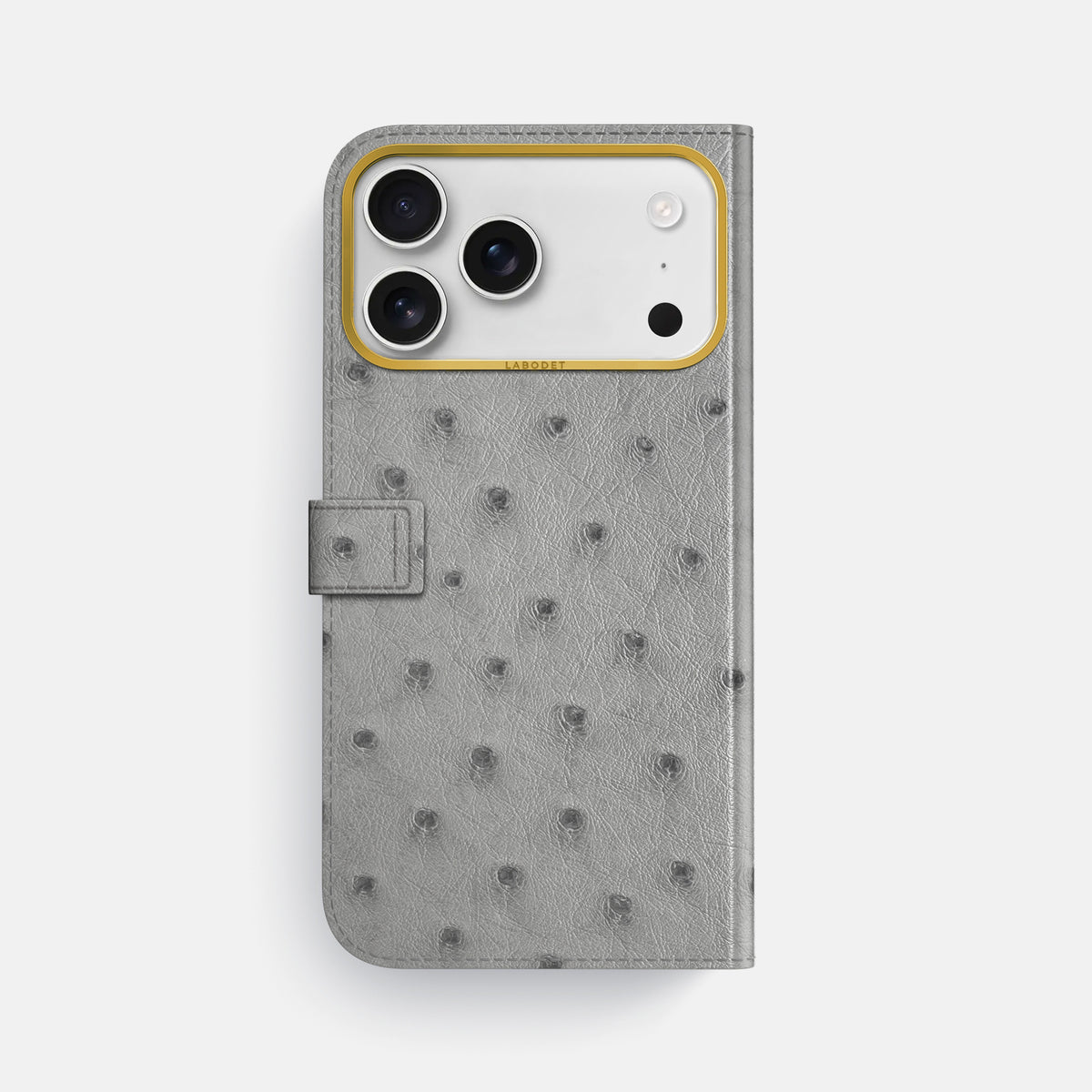 Folio Case with Clasp For iPhone 17 Pro Max In Ostrich -3 | Silver-Gold