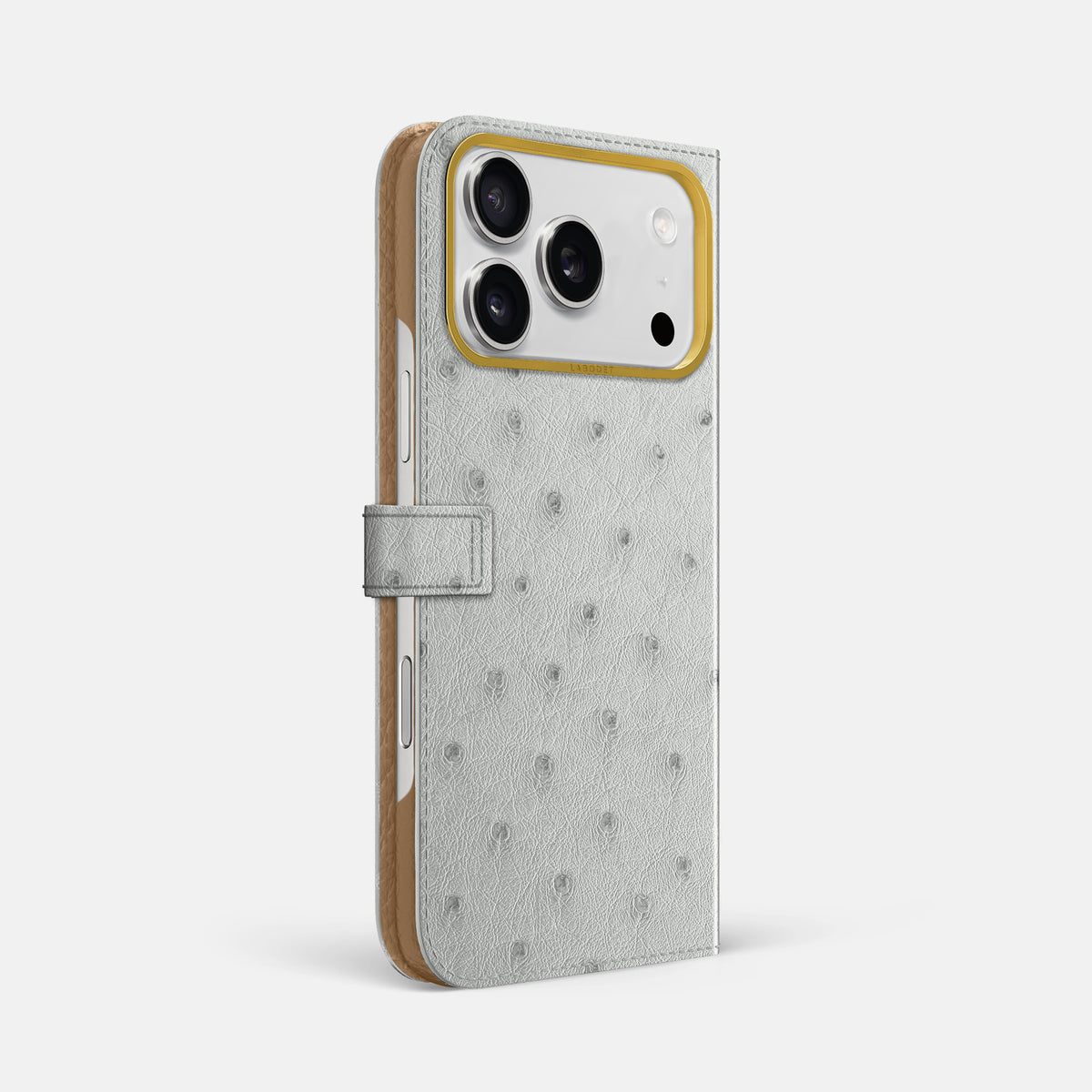 Folio Case with Clasp For iPhone 17 Pro Max In Ostrich -1 | White-Gold