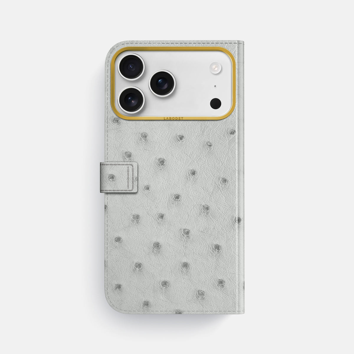 Folio Case with Clasp For iPhone 17 Pro Max In Ostrich -3 | White-Gold