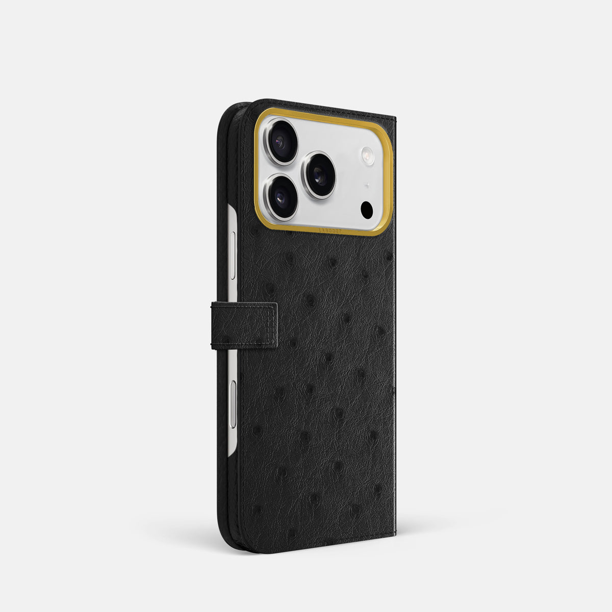 Folio Case with Clasp For iPhone 17 Pro In Ostrich -1 | Black-Gold