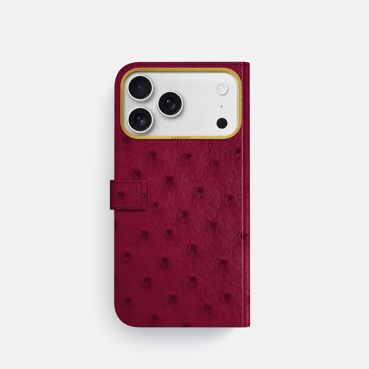 Folio Case with Clasp For iPhone 17 Pro In Ostrich -3 | Bordeaux-Gold