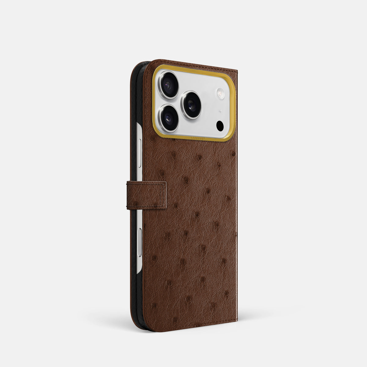 Folio Case with Clasp For iPhone 17 Pro In Ostrich -1 | Chocolate-Gold