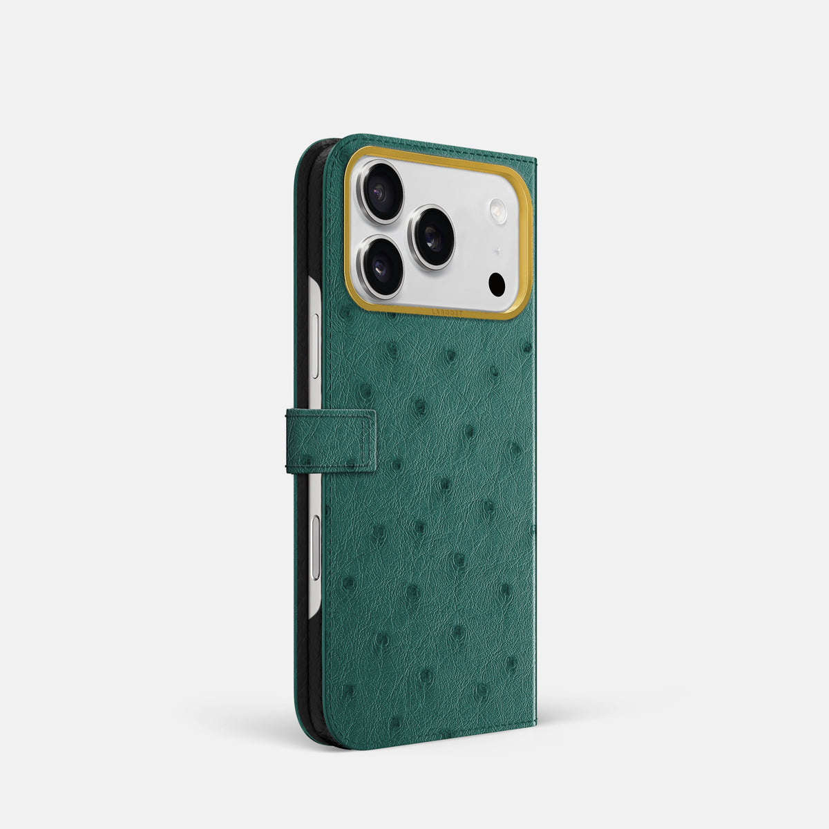 Folio Case with Clasp For iPhone 17 Pro In Ostrich -1 | Forest-Green-Gold