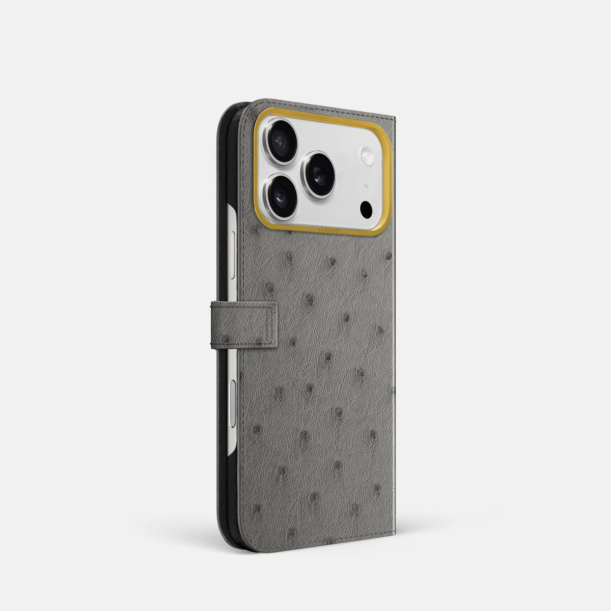 Folio Case with Clasp For iPhone 17 Pro In Ostrich -1 | Grey-Gold