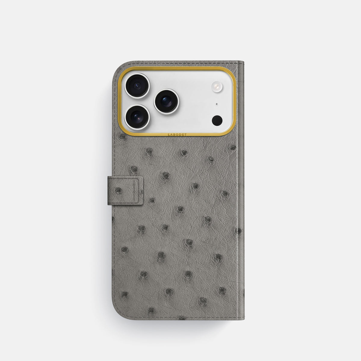 Folio Case with Clasp For iPhone 17 Pro In Ostrich -3 | Grey-Gold